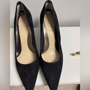 Black suede ladies, stiletto heels, medium height by Calvin Klein.
